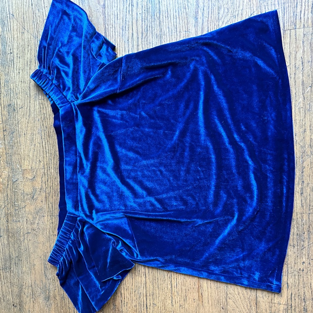 Blue velvety off shoulder top